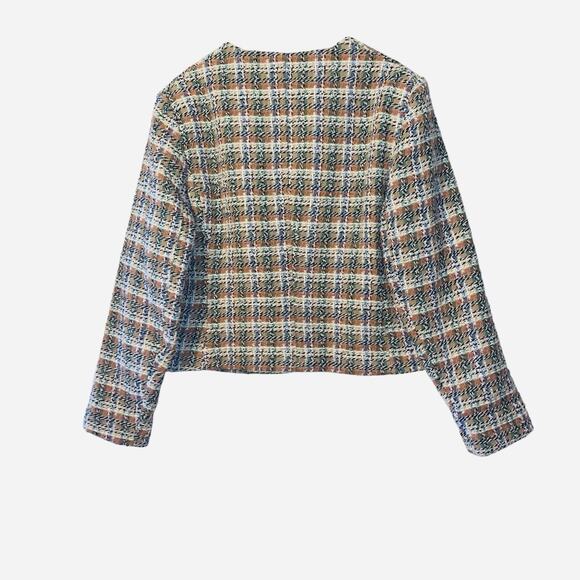 MNG Mango Multicolor Jewel Buttoned Tweed Short Blazer Jacket Size XXL Retroglam - Picture 4 of 10